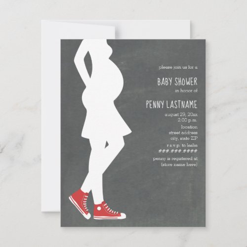 Red Sneakers Baby Bump Baby Shower Invitation