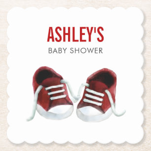 Red Sneakers Baby Shower Coaster, Paper Coaster