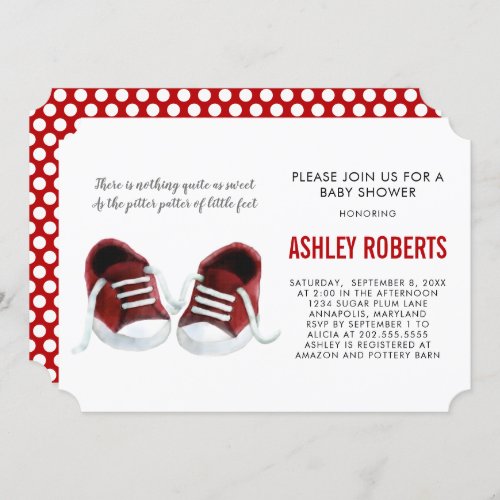 Red Sneakers Baby Shower Invitation Boy or Girl Invitation