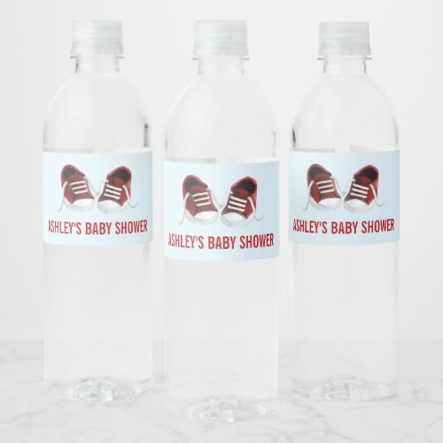 Red Sneakers Baby Shower Water Bottle Labels