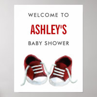 Red Sneakers Baby Shower Welcome Sign Poster
