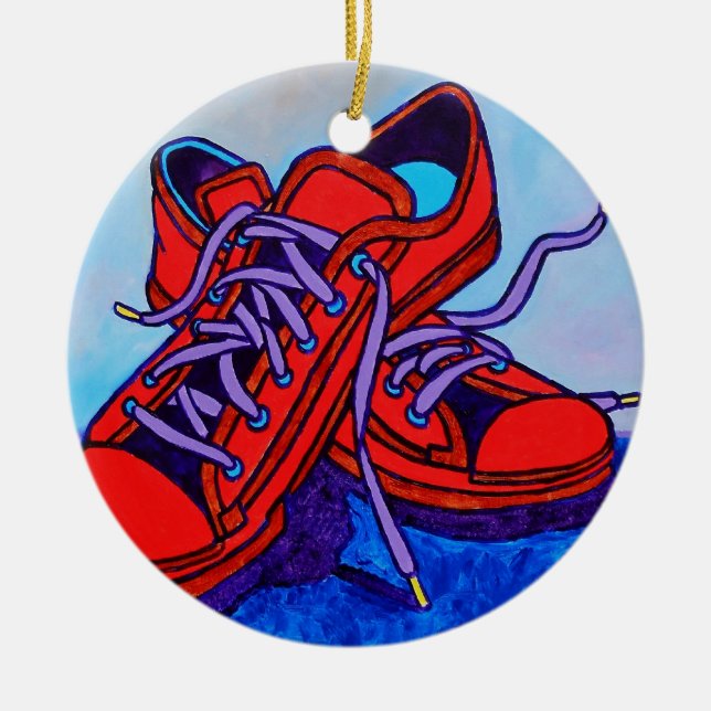 Red Sneakers Two Ceramic Ornament (Front)