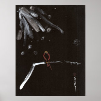 Red Snow Bird Contemplating Spring Poster
