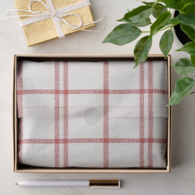 Red Snow Christmas Plaid Tissue Paper (Gift)
