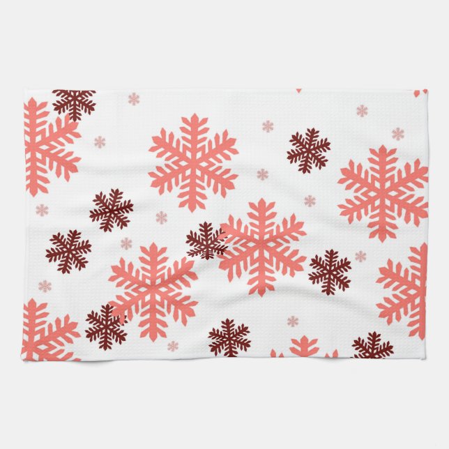 Red snow flakes Christmas pattern snow pattern des Kitchen Towel (Horizontal)