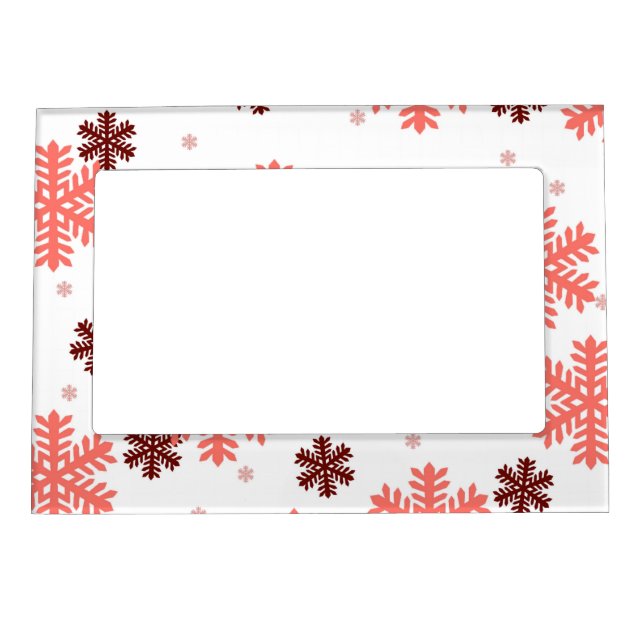 Red snow flakes Christmas pattern snow pattern des Magnetic Frame (Front)