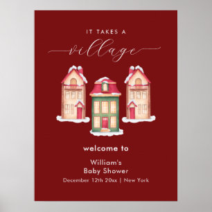Red Snow Gingerbread Village Baby Shower Welcome Poster