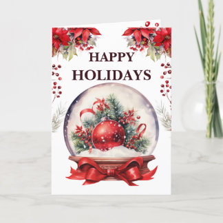 Red Snow Globe Happy Holidays | Christmas Greeting Thank You Card