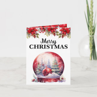 Red Snow Globe with Ornaments Merry Christmas Card