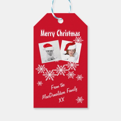 Red snow Instagram Merry Christmas photo template Gift Tags