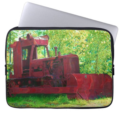 Red Snow Plough Tractor Art Laptop Sleeve