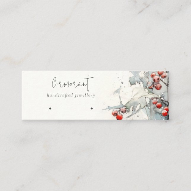 Red Snow Winter Berries Hoops Loop Stud Holder Mini Business Card (Front)