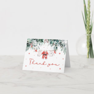 Red Snow Winter Christmas Baby Clothes Baby Shower Letterpress Thank You Card