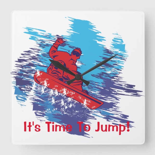 Red Snowboarders Square Wall Clock (Front)