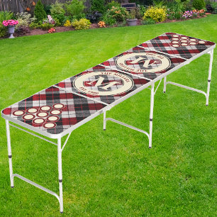 Red Snowfall Plaid Family Monogram & Name Beer Pong Table