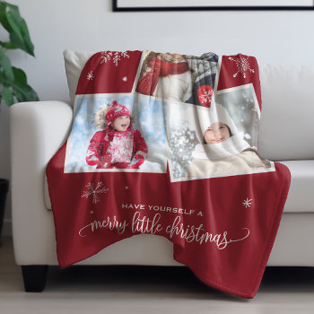 Red Snowflake | 3 Photo Christmas Fleece Blanket by ChristmasPaperCo at Zazzle