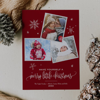 Red Snowflake | 3 Photo Christmas Holiday Card by ChristmasPaperCo at Zazzle