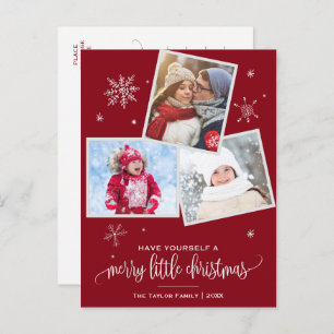 Red Snowflake   3 Photo Christmas Holiday Postcard