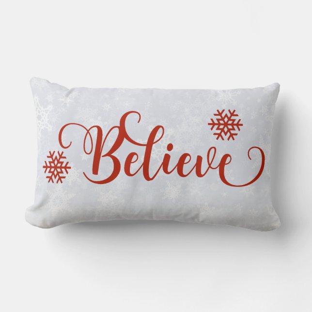 Red Snowflake Believe Pillow (Front)