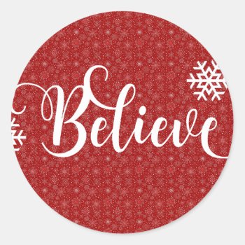 Red Snowflake Believe Sticker by ChristmasBellsRing at Zazzle