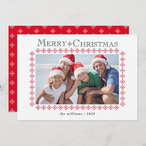 Red Snowflake Border Christmas Photo Holiday Card