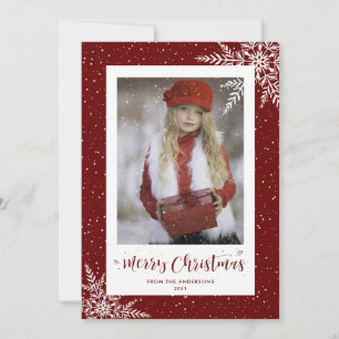Red Snowflake Calligraphy Photo Christmas Cards