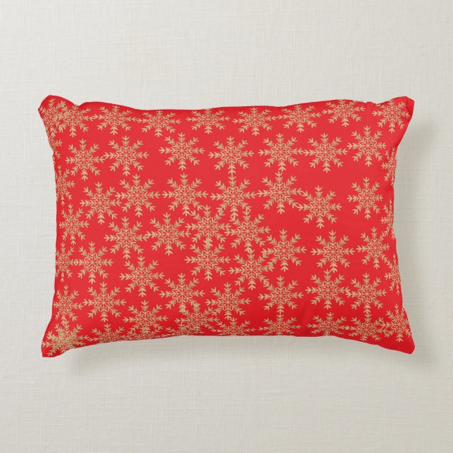 Red Snowflake Christmas Accent Pillow (Front)