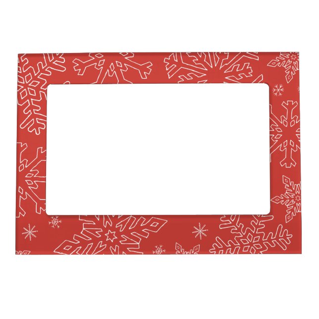 Red Snowflake Christmas BG Snowflake Boarder Magnetic Frame (Front)