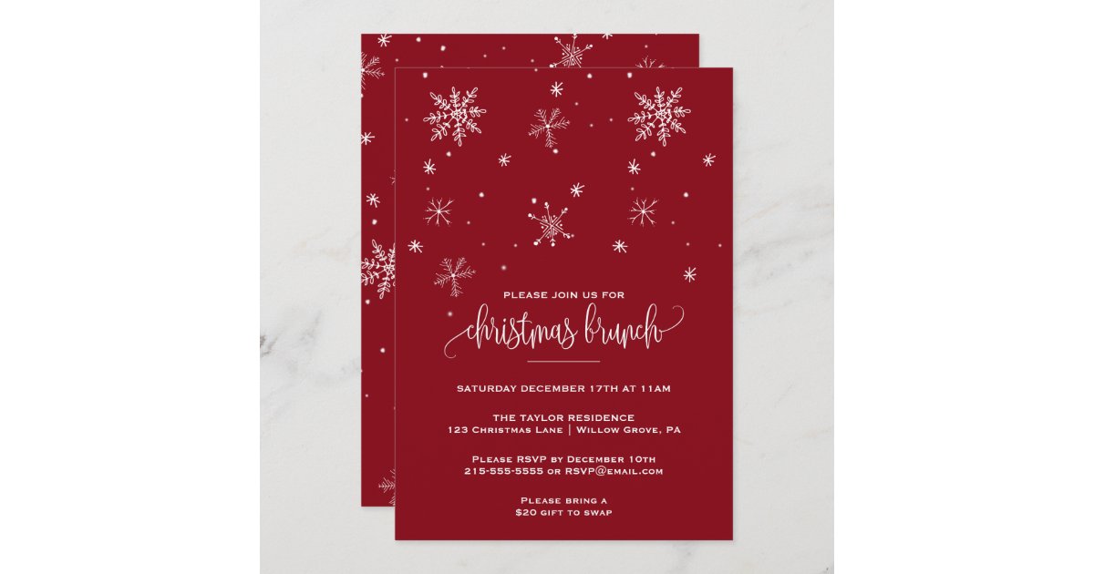 Red Snowflake Christmas Brunch Invitation | Zazzle.com