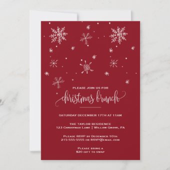 Red Snowflake Christmas Brunch Invitation | Zazzle