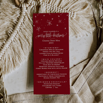 Red Snowflake Christmas Dinner Menu Card by ChristmasPaperCo at Zazzle