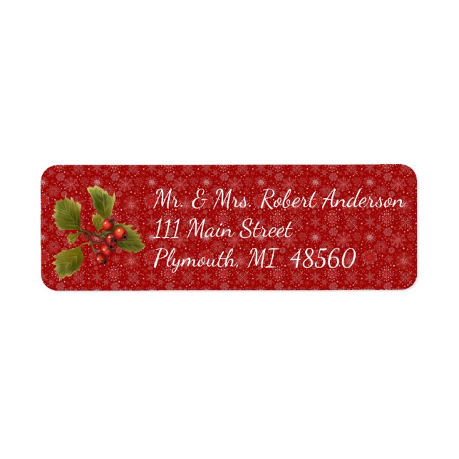 Red Snowflake Christmas Envelope Address Label (Front)
