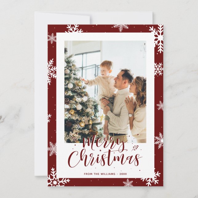 Red Snowflake Christmas Holiday Photo Cards (Front)
