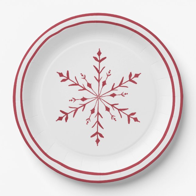 Red Snowflake Christmas Party Plate (Front)