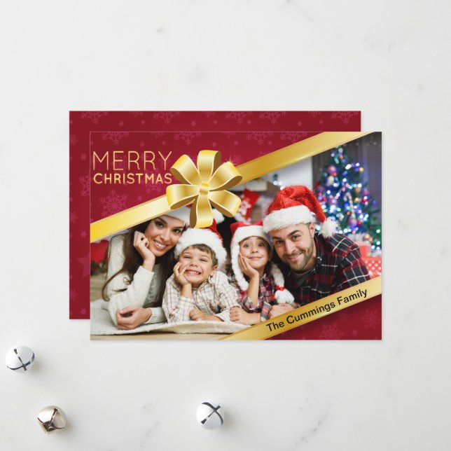Red Snowflake Christmas Photo Holiday Card (Front/Back In Situ)