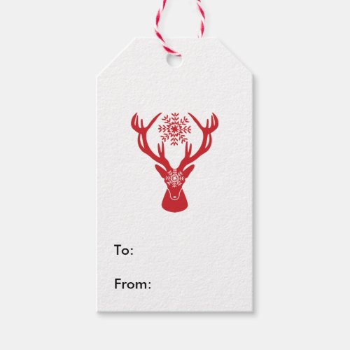 Red Snowflake Deer Holiday Party Gift Tags