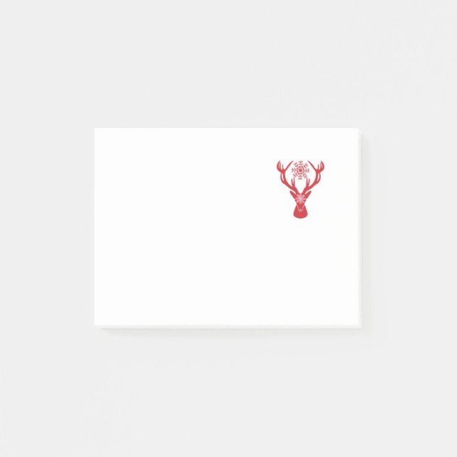 Red Snowflake Deer Holiday Party Post-it Notes (Front)