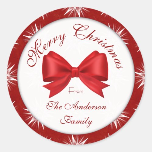 Red Snowflake Family Classic Round Sticker