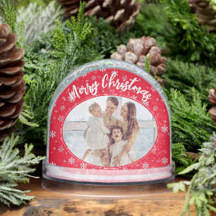 Red Snowflake Family Photo Collage Merry Christmas Snow Globe