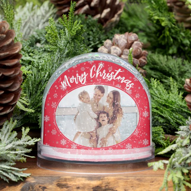 Red Snowflake Family Photo Collage Merry Christmas Snow Globe (Winter)