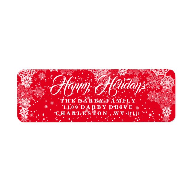 Red Snowflake Happy Holidays Label (Front)