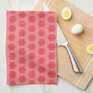 Red Snowflake Heart Scandinavian Pattern Kitchen Towel