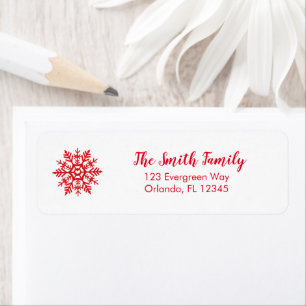 Red Snowflake Heart Scandinavian Winter Address Label
