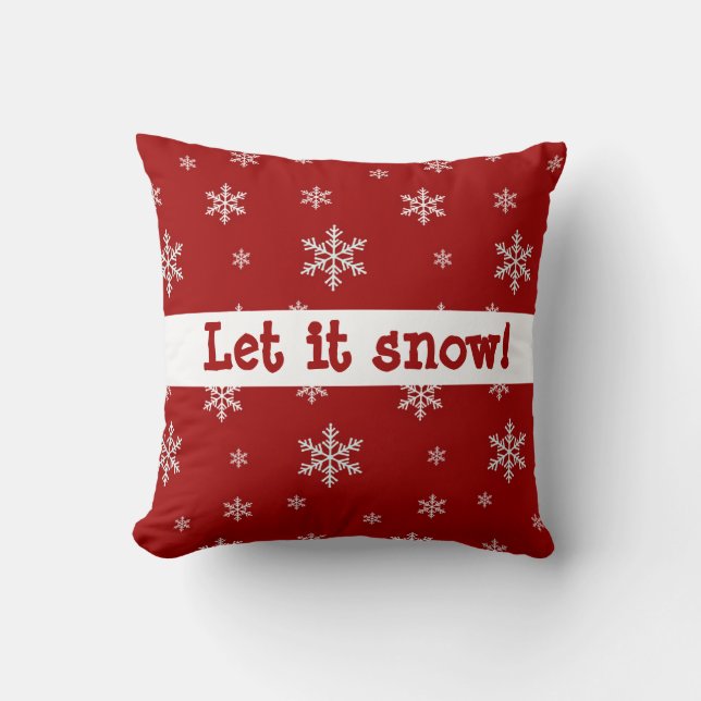 Red Snowflake "Let It Snow" Pillow (Front)