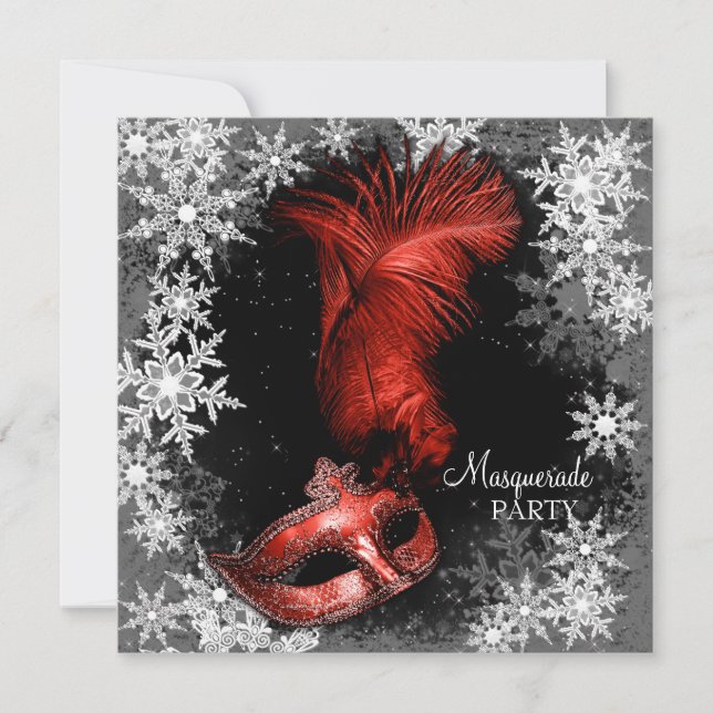 Red Snowflake Masquerade Party Invitation (Front)