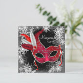 Red Snowflake Masquerade Party Invitation (Standing Front)