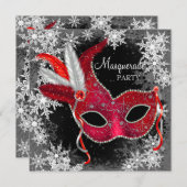 Red Snowflake Masquerade Party Invitation (Front/Back)