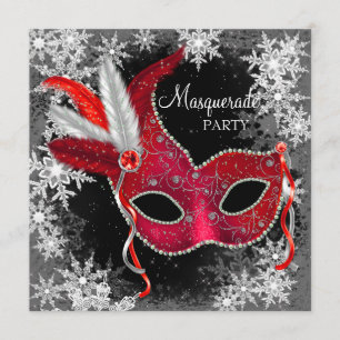 Red Snowflake Masquerade Party Invitation
