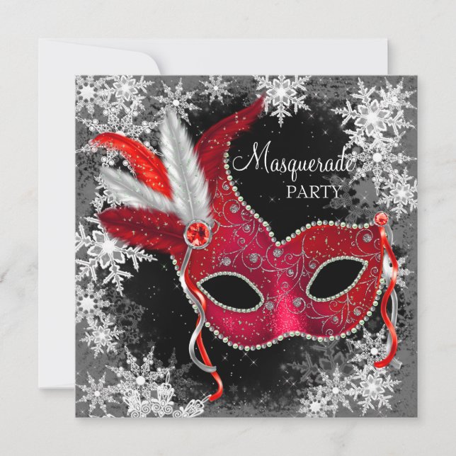 Red Snowflake Masquerade Party Invitation (Front)