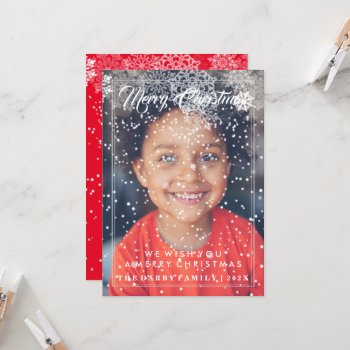 Red Snowflake Merry Christmas Photo Card by Vineyard at Zazzle